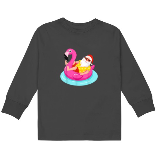 Discover Christmas In July Santa Relaxing On A Flamingo Float Gifts Kids Long Sleeve T-Shirts