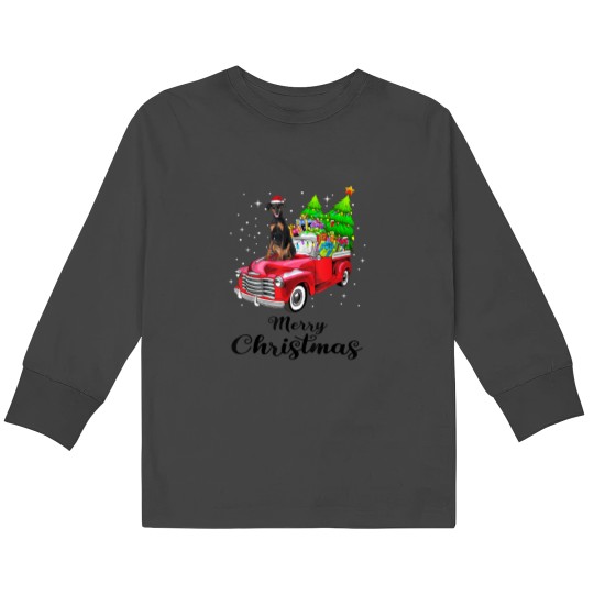 Discover Doberman Pinscher Ride Red Truck Christmas Pajama Kids Long Sleeve T-Shirts