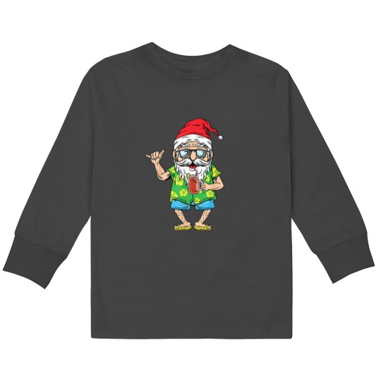 Discover Christmas In July Santa Matching Hawaiian Beach Summer 2022 Kids Long Sleeve T-Shirts
