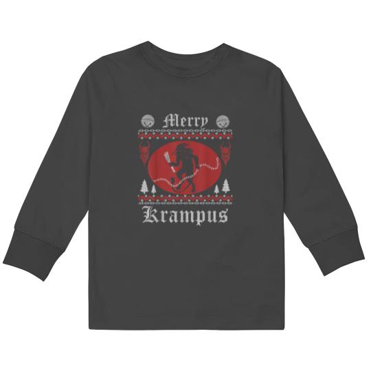Discover Vintage Merry Krampus Ugly Sweater Merry Christmas 2021 Kids Long Sleeve T-Shirts