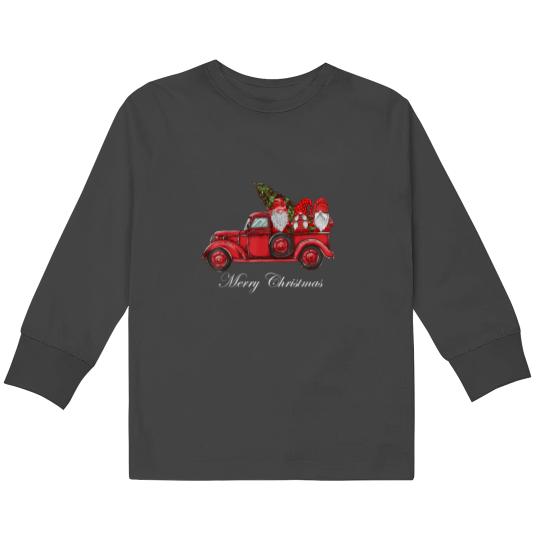 Discover Merry Christmas Vintage Red Truck Gnomes With Christmas Tree Kids Long Sleeve T-Shirts