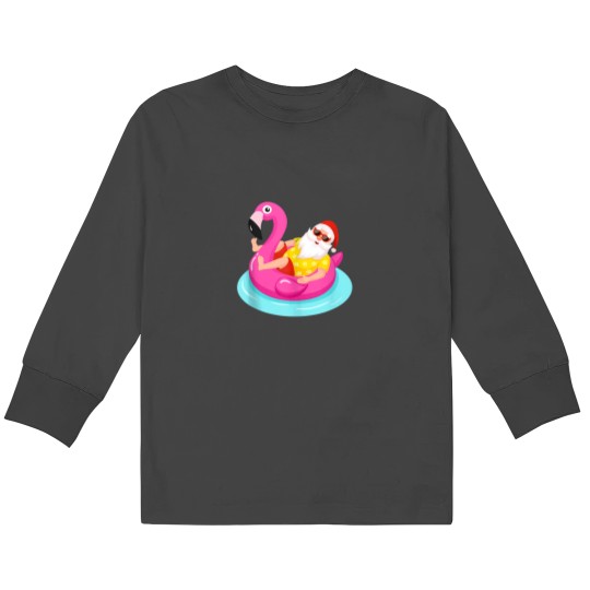 Discover Christmas In July Santa Relaxing On A Flamingo Float Gifts Kids Long Sleeve T-Shirts