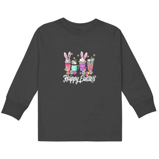 Discover Easter Coffee Bunny Latte Coffee Christian Easte Kids Long Sleeve T-Shirts