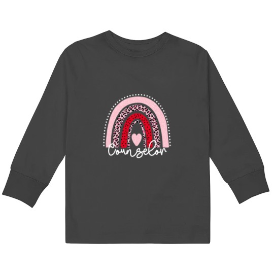 Discover Teacher Job Leopard Rainbow Valentines Day Heart Teacher Counselor Kids Long Sleeve T-Shirts