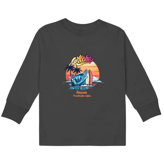 Discover Aloha, Hawaii, paradise for surfers,cool graphic with hawaiian "shaka" gesture Kids Long Sleeve T-Shirts