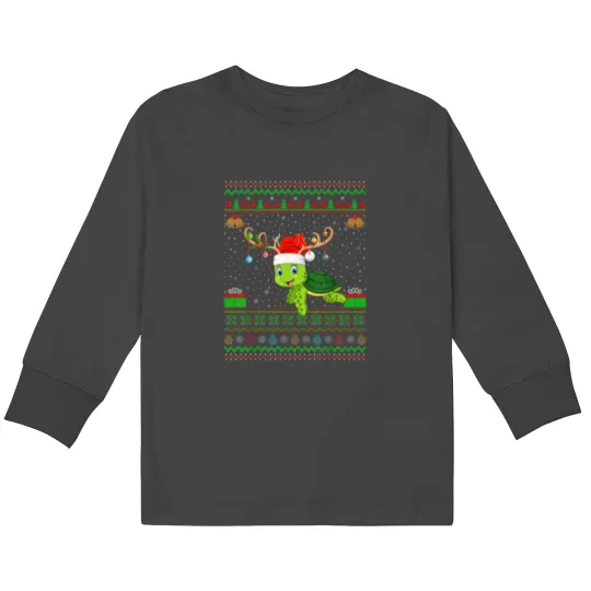 Discover Reindeer Santa Hat Matching Ugly Sea Turtle Christmas Kids Long Sleeve T-Shirts