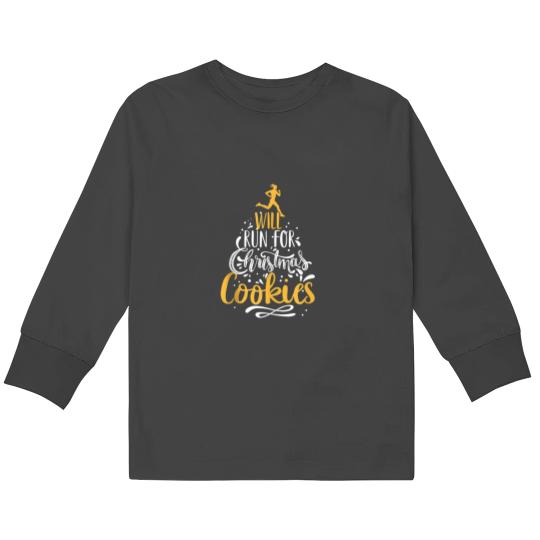 Discover Will Run For Christmas Cookies Lady Runners Workout Gift Kids Long Sleeve T-Shirts