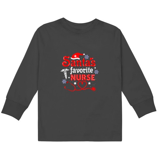 Discover Santa's Favorite Nurse Christmas Kids Long Sleeve T-Shirts