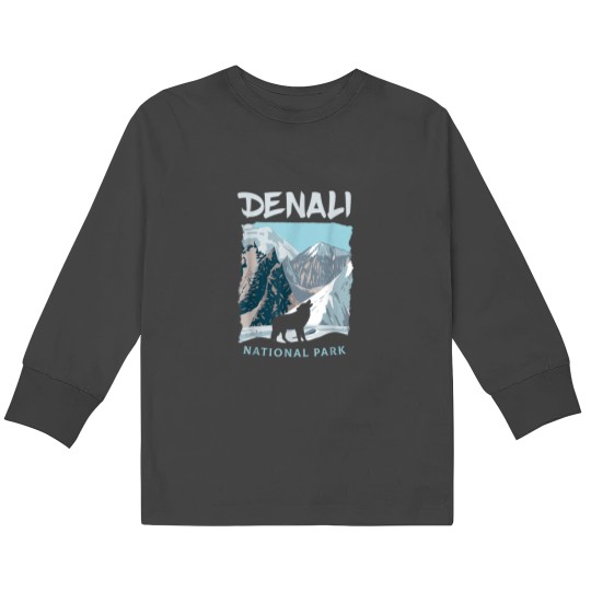 Discover Denali National Park US Wolf Alaska Wolves Kids Long Sleeve T-Shirts
