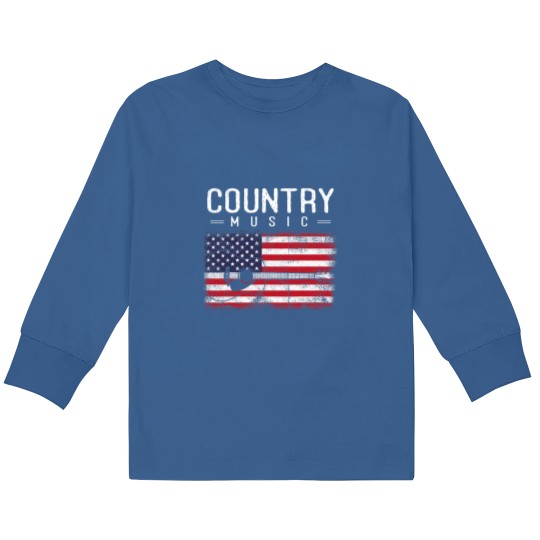 Discover Country Music Vintage Guitar American Flag 21 Kids Long Sleeve T-Shirts