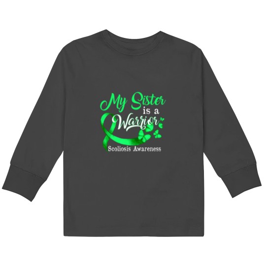 Discover Proud My Sister Scoliosis Warrior Green Ribbon Butterfly Kids Long Sleeve T-Shirts