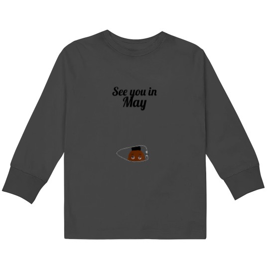 Discover See you in May Cute Peeking Black Baby Mom Gift Kids Long Sleeve T-Shirts