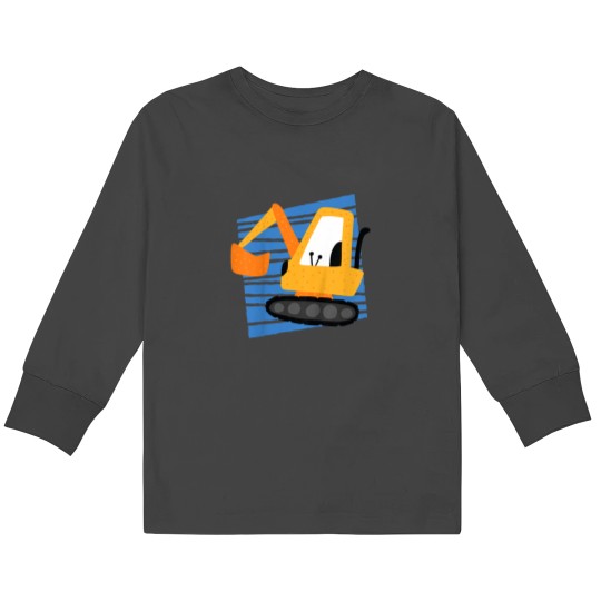 Discover Kids Construction Excavator Machine Cartoon Graphic for Kids Long Sleeve T-Shirts