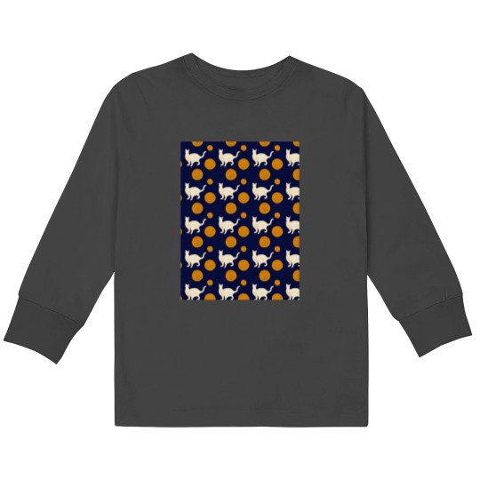Discover White Cat Orange Polka Dots - Matisse-esque Graphic Kids Long Sleeve T-Shirts