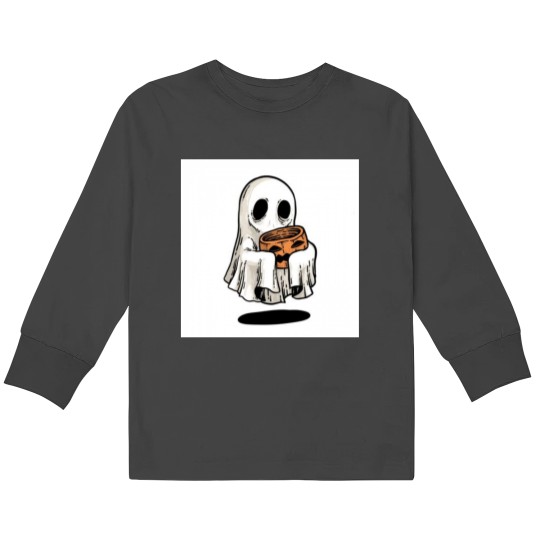 Discover Dibujo De Línea Arte Fantasma Halloween Kids Long Sleeve T-Shirts