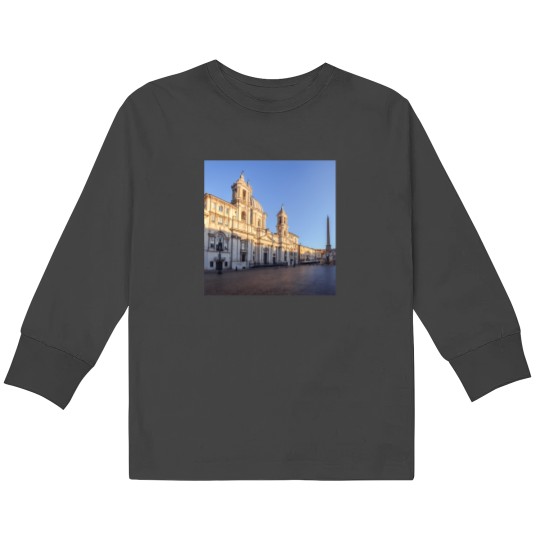 Discover Sant Agnese Church At Dawn In The Piazza Navona - Rome Italy 859 Kids Long Sleeve T-Shirts