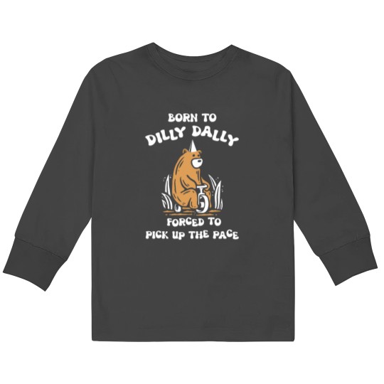 Discover Born To Dilly Dally Forced To Pick Up The Pace Meme Funny Autism Racoon in vint Kids Long Sleeve T-Shirts
