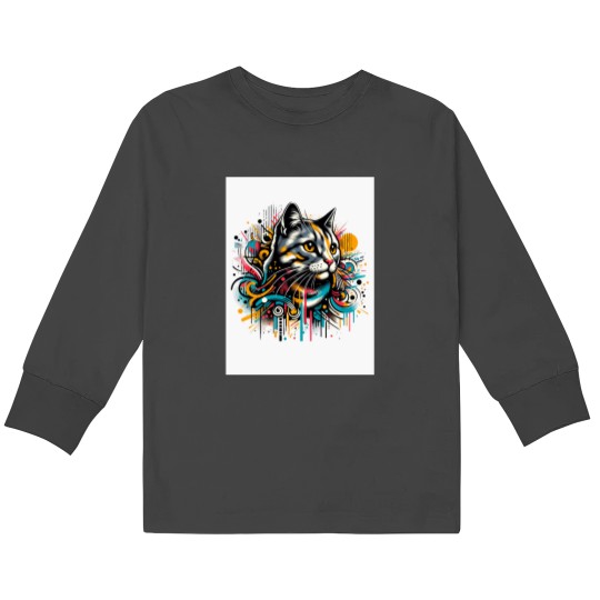 Discover Graffiti Style Cat Art Kids Long Sleeve T-Shirts