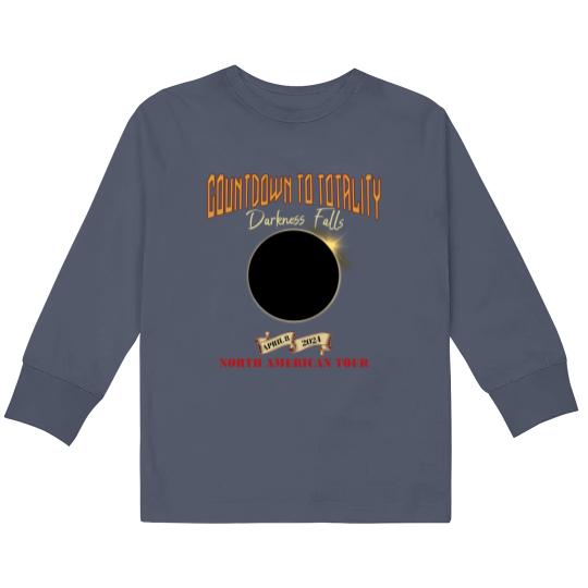 Discover Total Solar Eclipse Kids Long Sleeve T Shirts April 8th 2024, Rock Concert Tour Kids Long Sleeve T Shirts with Path of Totality Cities