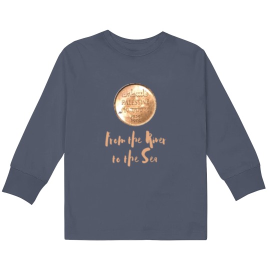 Discover 1939 Palestinian Coin Kids Long Sleeve T Shirts with From the River to the Sea as a Caption