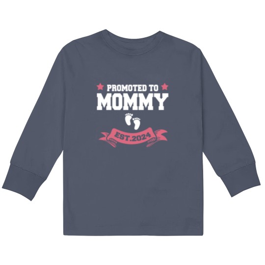 Discover Promoted To Mommy 2024 New Mom Pregnancy Announcement Funny Classic Kids Long Sleeve T Shirts