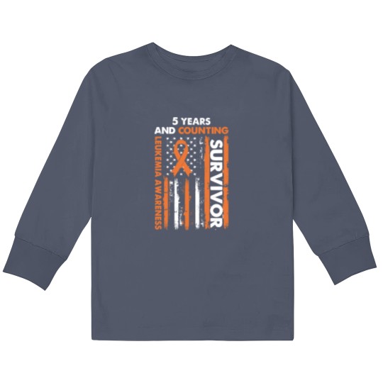 Discover 5 Years And Counting Leukemia Survivor T- Shirt5 Years And Counting Cancer fr€€ Orange Ribbon Leukemia Awareness Survivor T- Kids Long Sleeve T Shirts Kids Long Sleeve T Shirts