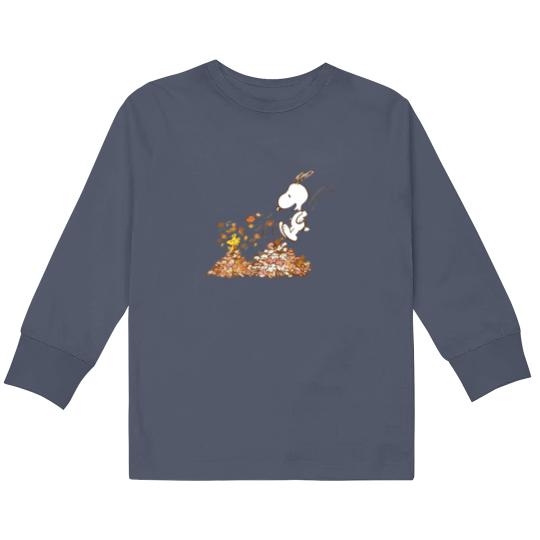Discover Snoopy Leaf Pile Graphic Kids Long Sleeve T Shirts