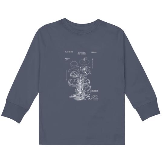 Discover Drummer Gift Idea - Drum Assembly Kit Blueprint - Drummer Gift Idea - Kids Long Sleeve T Shirts