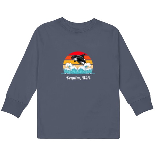 Discover Vintage Sequim WA Distressed Orca Killer Whale Art Kids Long Sleeve T Shirts