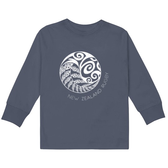 Discover New Zealand Rugby (Design On Back) Maori Inspired Kids Long Sleeve T Shirts