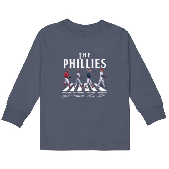Discover SALE!!! Phillies Walking Abbey Road Signatures Baseball 2023 Signatures Kids Long Sleeve T Shirts