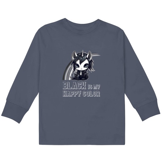 Discover black is my happy color goth girl emo gothic unicorn Kids Long Sleeve T Shirts
