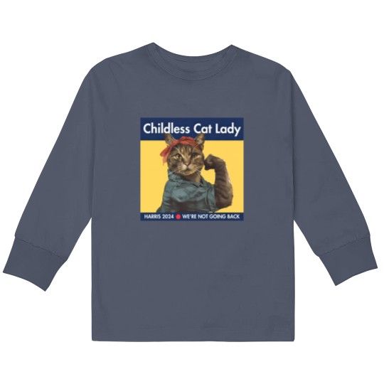 Discover Harris 2024 Kids Long Sleeve T Shirts | Childless Cat Lady | Kamala Harris Kids Long Sleeve T Shirts