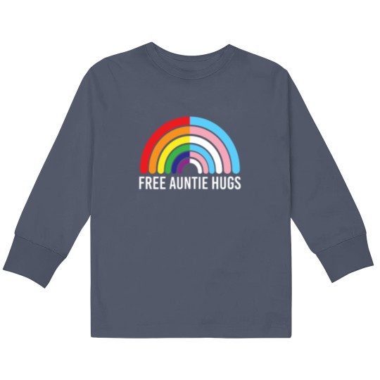 Discover Free Auntie Hugs Rainbow Transgender Flag LGBTQ Gay Pride Kids Long Sleeve T Shirts