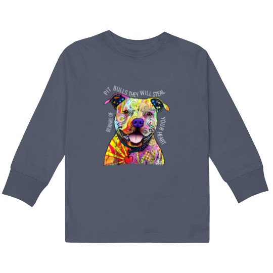 Discover Beware Pitbull They Will Steal Your Heart Kids Long Sleeve T Shirts, Pit Bull Kids Long Sleeve T Shirts