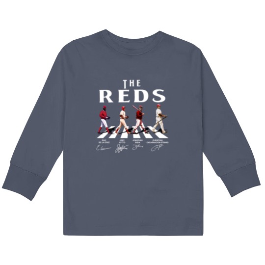 Discover Reds Walking Abbey Road Signatures Baseball Kids Long Sleeve T Shirts, Elly De La Cruz, Votto, Jonathan India