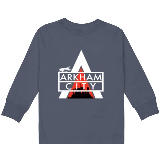 Discover Arkham City Logo White Kids Long Sleeve T Shirts