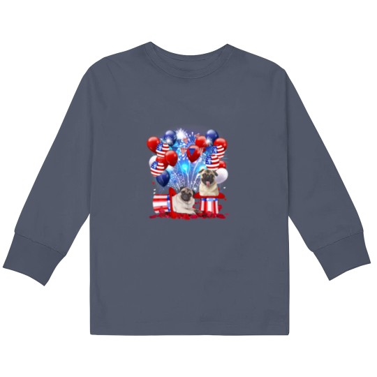 Discover Pug Firework American Flag 4Th Of July Dog Lover Kids Long Sleeve T Shirts