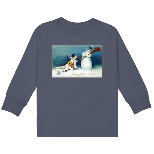 Discover Vintage New Year's Day Boy And Snow Kids Long Sleeve T Shirts