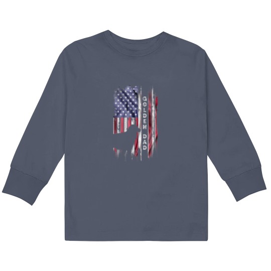 Discover Vintage USA Flag Proud Golden Retriever Dad Silhou Kids Long Sleeve T Shirts