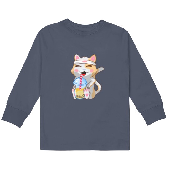 Discover Cute Cat ,Funny, Boba Bubble Tea, Anime, Japanese Kids Long Sleeve T Shirts