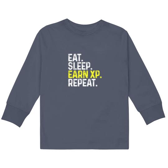 Discover Eat Sleep Earn XP Repeat Funny Gamer Gaming Kids Long Sleeve T Shirts