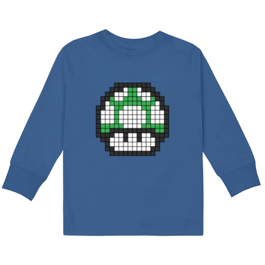 Discover 8Bit - Green Mushroom 1Up Kids Long Sleeve T Shirts