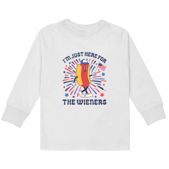 Discover I'm Just Here For The Wieners 4th of July Funny Hotdog Flag Kids Long Sleeve T Shirts