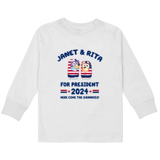 Discover Janet and Rita For President 2024 Election Kids Long Sleeve T Shirts, BlueyDad Lovers Kids Long Sleeve T Shirts