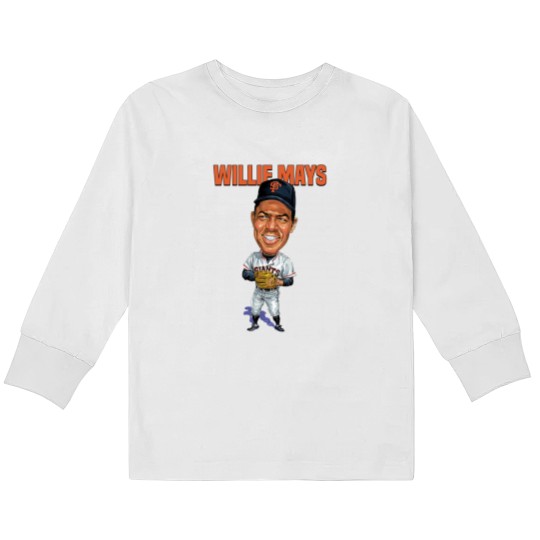 Discover Willie Mays Baseball Caricature Vintage Essential Kids Long Sleeve T Shirts