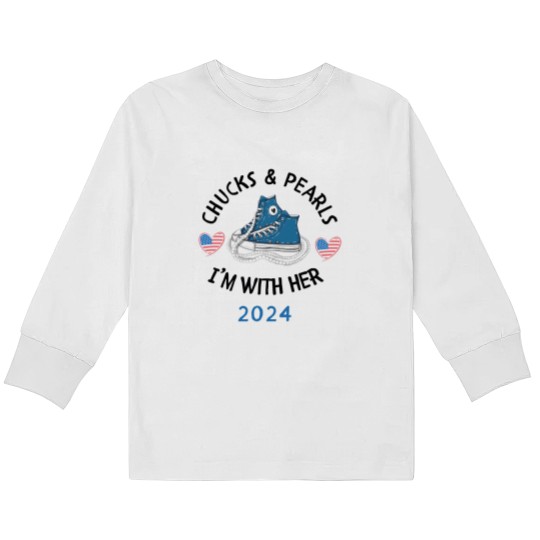 Discover Kamala Harris 2024 - Chucks and Pearls Kids Long Sleeve Shirt