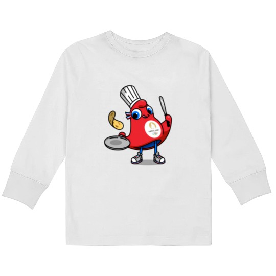 Discover Paris 2024 Phryges - Cartoon chef in red apron with food Kids Long Sleeve T Shirts
