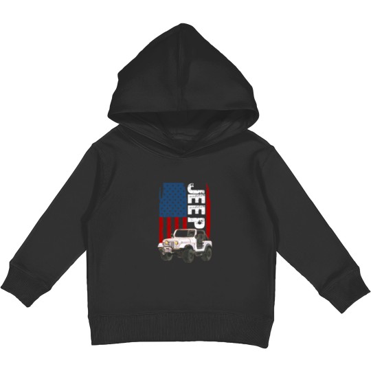 Discover -Jeep-American Flag-Jeep- Kids Pullover Hoodies