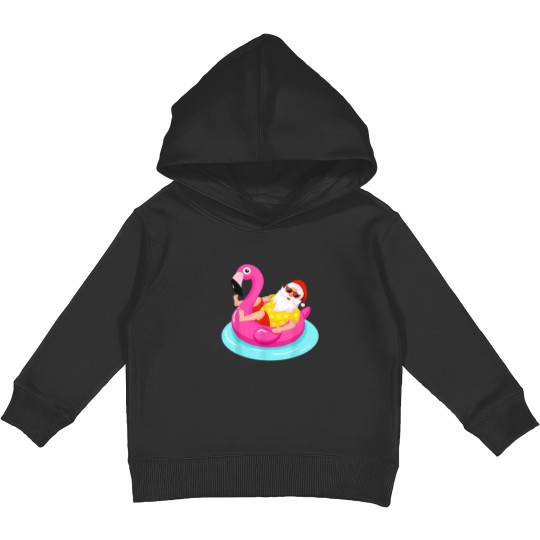 Discover Christmas In July Santa Relaxing On A Flamingo Float Gifts Kids Pullover Hoodies
